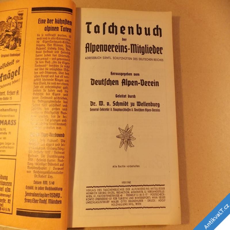 foto Schmidt TASCHENBUCH DER ALPENVEREINS MITGLIEDER 1939 / 1940 adressbuch